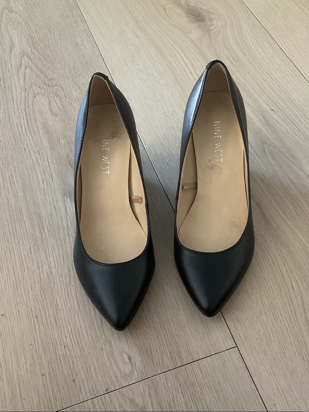 Nine West Black Leather Pointed-Toe Pumps